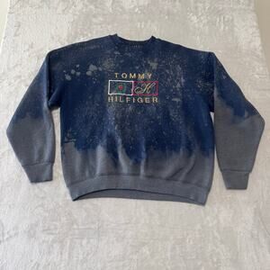 Tommy Hilfiger Vintage Men's Acid Wash‎ Embroidered Crew Neck Sweatshirt XL Blue